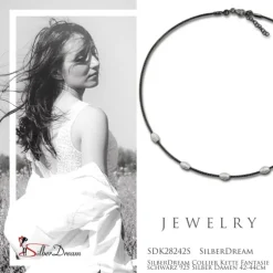 SilberDream Collier Kette Fantasie schwarz 925 Silber Damen 42-44cm SDK28242S