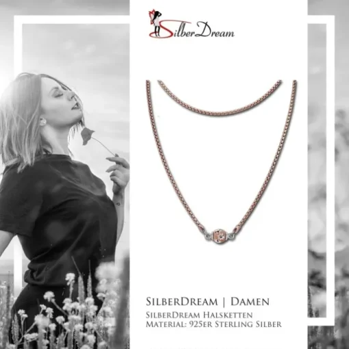 SilberDream Collier Kette Kugel Blumen rose 925 Silber Damen 45cm SDK24545E