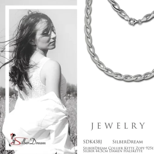 SilberDream Collier Kette Zopf 925er Silber 44,5cm Damen Halskette SDK438J