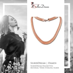 SilberDream Collier Kette Geflecht Rose vergoldet Damen ca. 45cm SDK22045E