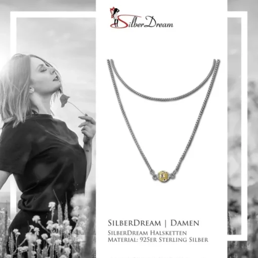 SilberDream Collier Kette Kugel Blumen vergoldet 925 Silber Damen 45cm SDK24845Y