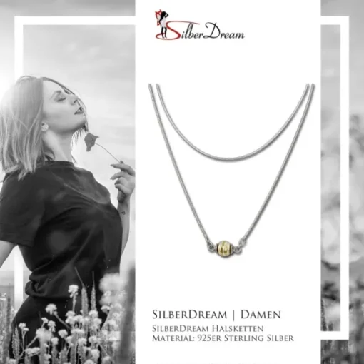 SilberDream Collier Kette Kugel Welle vergoldet 925 Silber Damen 45cm SDK24345Y