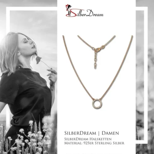 SilberDream Collier Kette rosevergoldet Zirkonia rund 925er Damen 45cm SDK28642E