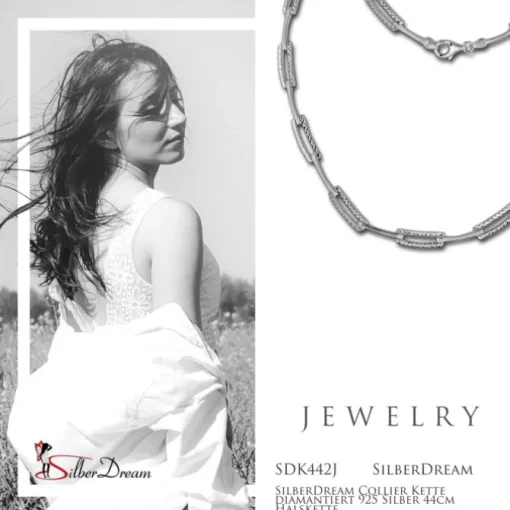 SilberDream Collier Kette diamantiert 925 Silber 44cm Halskette SDK442J
