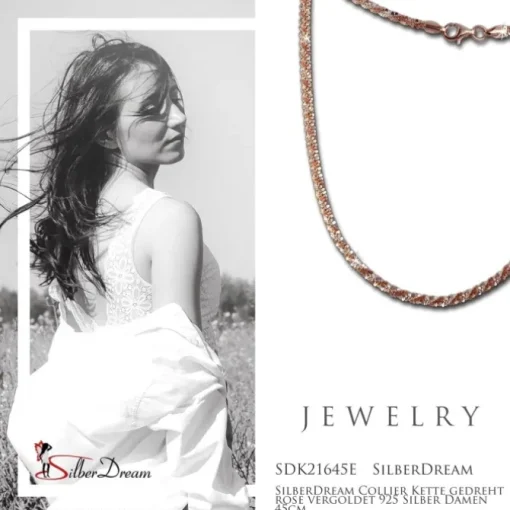 SilberDream Collier Kette gedreht rose vergoldet 925 Silber Damen 45cm SDK21645E