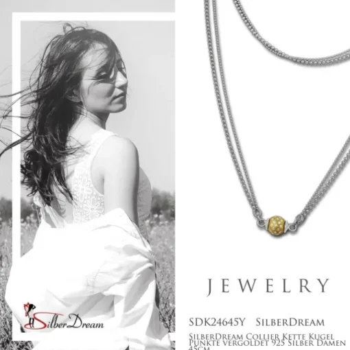 SilberDream Collier Kette Kugel Punkte vergoldet 925 Silber Damen 45cm SDK24645Y