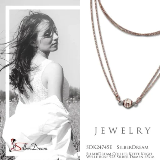 SilberDream Collier Kette Kugel Welle rose 925 Silber Damen 45cm SDK24745E