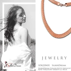 SilberDream Collier Kette Geflecht Rose vergoldet Damen ca. 45cm SDK22045E