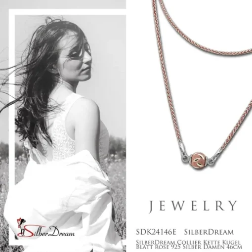SilberDream Collier Kette Kugel Blatt rose 925 Silber Damen 46cm SDK24146E