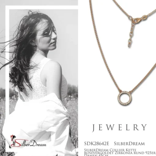 SilberDream Collier Kette rosevergoldet Zirkonia rund 925er Damen 45cm SDK28642E
