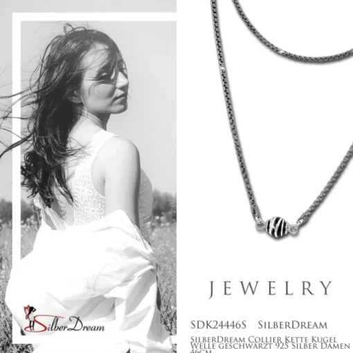 SilberDream Collier Kette Kugel Welle geschwärzt 925 Silber Damen 46cm SDK24446S
