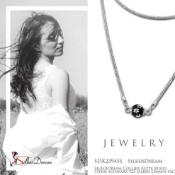 SilberDream Collier Kette Kugel Stern schwarz 925 Silber Damen 45cm SDK23945S