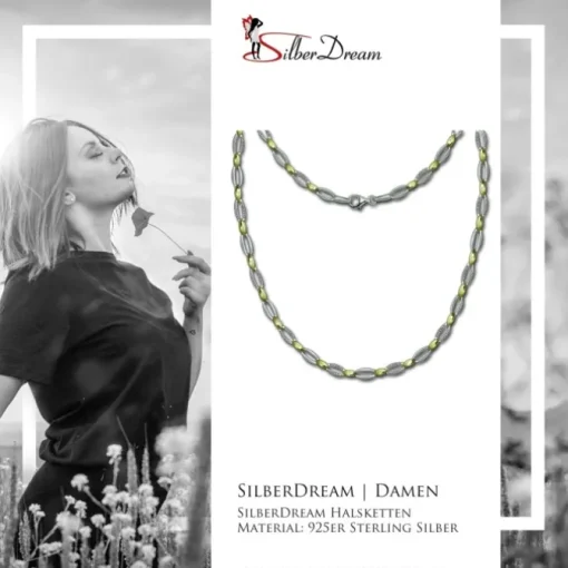 SilberDream Collier Oval 925 Silber vergoldet Zirkonia Damen 45cm Kette SDK4800T