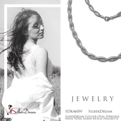 SilberDream Collier Oval Zirkonia weiß 925er Silber 44,5cm Halskette SDK460W