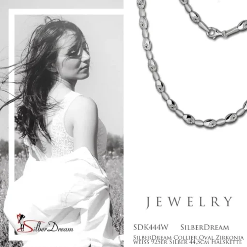 SilberDream Collier Oval Zirkonia weiß 925er Silber 44,5cm Halskette SDK444W
