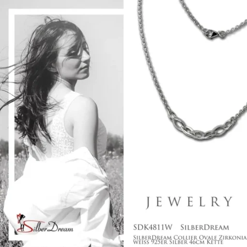 SilberDream Collier Ovale Zirkonia weiß 925er Silber 46cm Kette SDK4811W