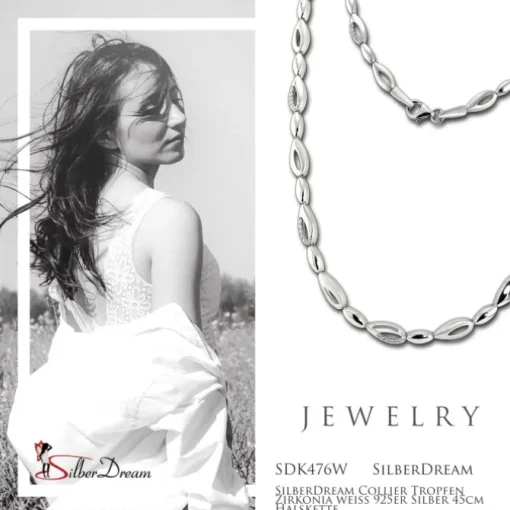 SilberDream Collier Tropfen Zirkonia weiß 925er Silber 45cm Halskette SDK476W