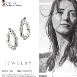 SilberDream Creole Bamboo 2,5cm 925 Sterling Silber Damen Ohrring SDO67252