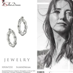 SilberDream Creole Bambus 2,5cm 925 Sterling Silber Damen Ohrring SDO67232