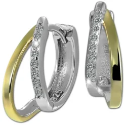 SilberDream Creole Bicolor Double 925 Sterling Silber Damen Ohrringe SDO4436T