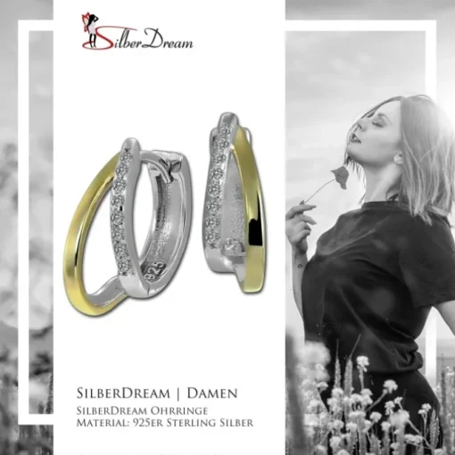 SilberDream Creole Bicolor Double 925 Sterling Silber Damen Ohrringe SDO4436T