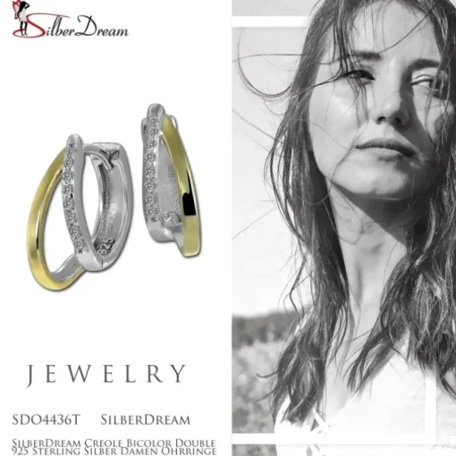 SilberDream Creole Bicolor Double 925 Sterling Silber Damen Ohrringe SDO4436T