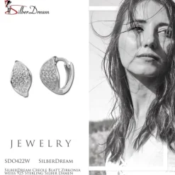 SilberDream Creole Blatt Zirkonia weiß 925 Sterling Silber Damen SDO422W