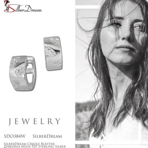 SilberDream Creole Blätter Zirkonia weiß 925 Sterling Silber Damen SDO384W