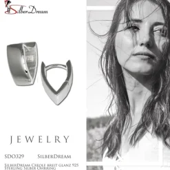 SilberDream Creole breit glanz 925 Sterling Silber Ohrring SDO329