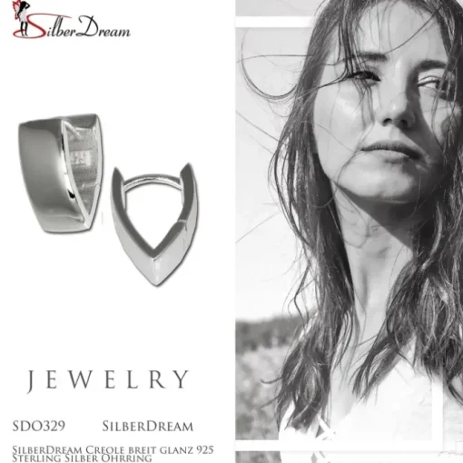 SilberDream Creole breit glanz 925 Sterling Silber Ohrring SDO329