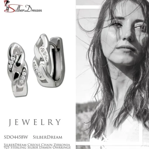 SilberDream Creole Chain Zirkonia 925 Sterling Silber Damen Ohrringe SDO4458W