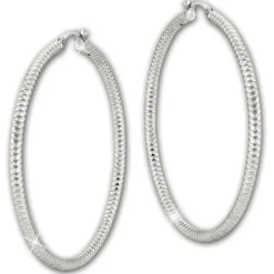 SilberDream Creole Diamant-Cut 6cm 925 Sterling Silber Damen Ohrring SDO67386