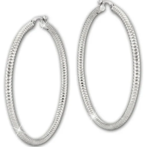 SilberDream Creole Diamant-Cut 6cm 925 Sterling Silber Damen Ohrring SDO67386