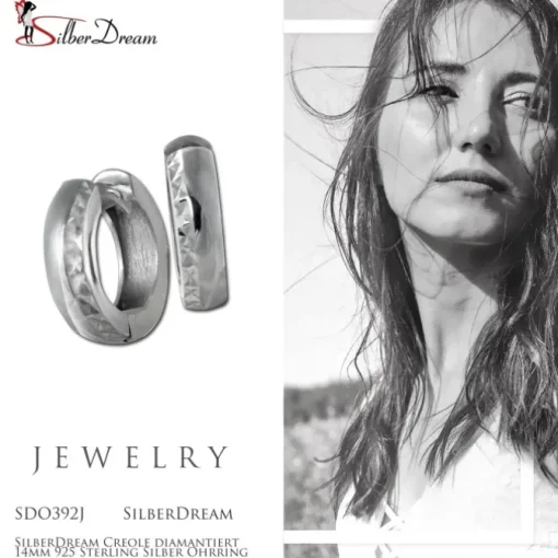 SilberDream Creole diamantiert 14mm 925 Sterling Silber Ohrring SDO392J