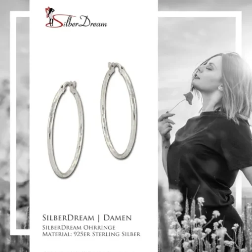 SilberDream Creole Diamantschliff 6cm 925 Sterling Silber Damen Ohrring SDO67366