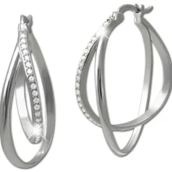 SilberDream Creole Double Zirkonia 925 Sterling Silber Damen Ohrringe SDO4451W