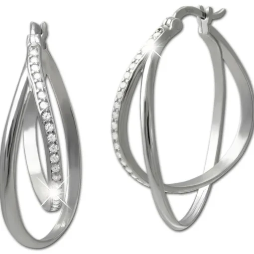 SilberDream Creole Double Zirkonia 925 Sterling Silber Damen Ohrringe SDO4451W