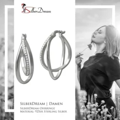 SilberDream Creole Double Zirkonia 925 Sterling Silber Damen Ohrringe SDO4451W
