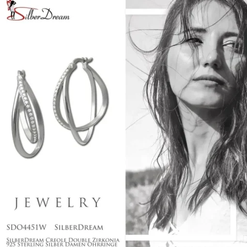 SilberDream Creole Double Zirkonia 925 Sterling Silber Damen Ohrringe SDO4451W