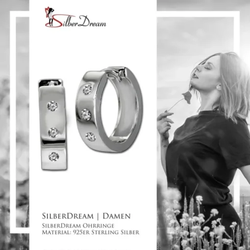 SilberDream Creole drei Zirkonia weiß 925 Sterling Silber Damen SDO4361W