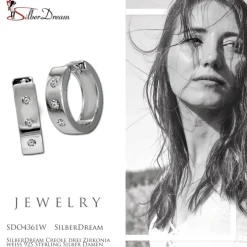 SilberDream Creole drei Zirkonia weiß 925 Sterling Silber Damen SDO4361W