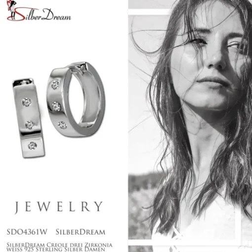 SilberDream Creole drei Zirkonia weiß 925 Sterling Silber Damen SDO4361W
