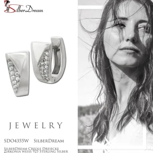 SilberDream Creole Dreiecke Zirkonia weiß 925 Sterling Silber Damen SDO4355W