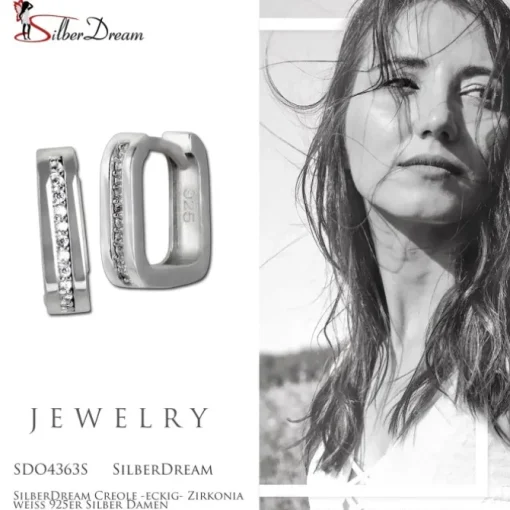 SilberDream Creole -eckig- Zirkonia weiß 925er Silber Damen SDO4363S