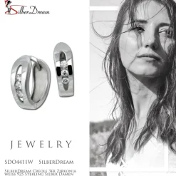 SilberDream Creole 3er Zirkonia weiß 925 Sterling Silber Damen SDO4411W