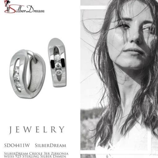 SilberDream Creole 3er Zirkonia weiß 925 Sterling Silber Damen SDO4411W