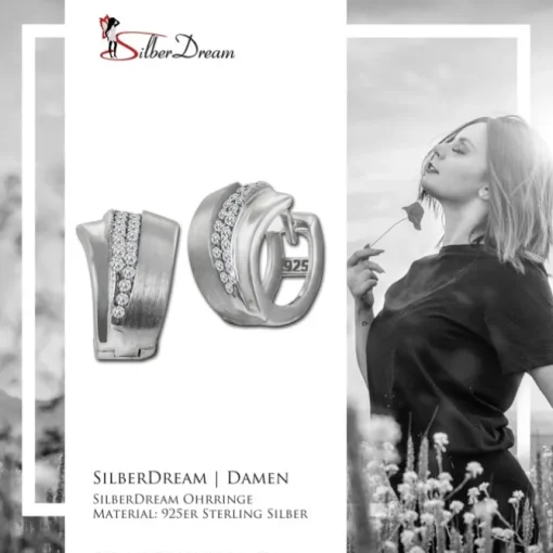 SilberDream Creole Fächer Zirkonia weiß 925 Sterling Silber Damen SDO4368W