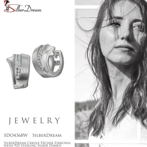 SilberDream Creole Fächer Zirkonia weiß 925 Sterling Silber Damen SDO4368W