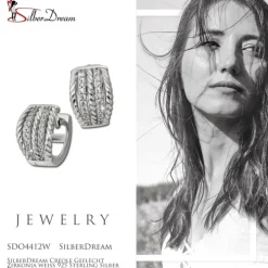 SilberDream Creole Geflecht Zirkonia weiß 925 Sterling Silber Damen SDO4412W