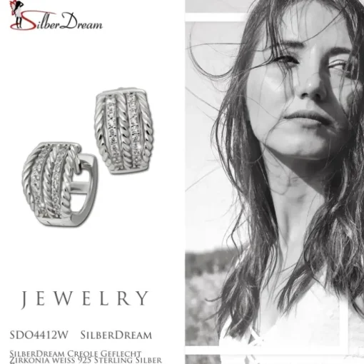 SilberDream Creole Geflecht Zirkonia weiß 925 Sterling Silber Damen SDO4412W